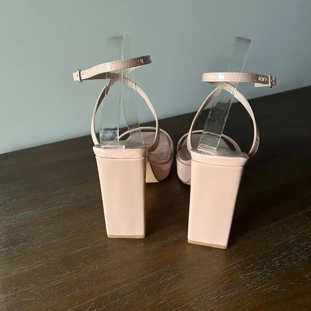 Lulus Woman’s Konoku Light Nude Platform Ankle Strap‎ High Heel Sandals- Size 10